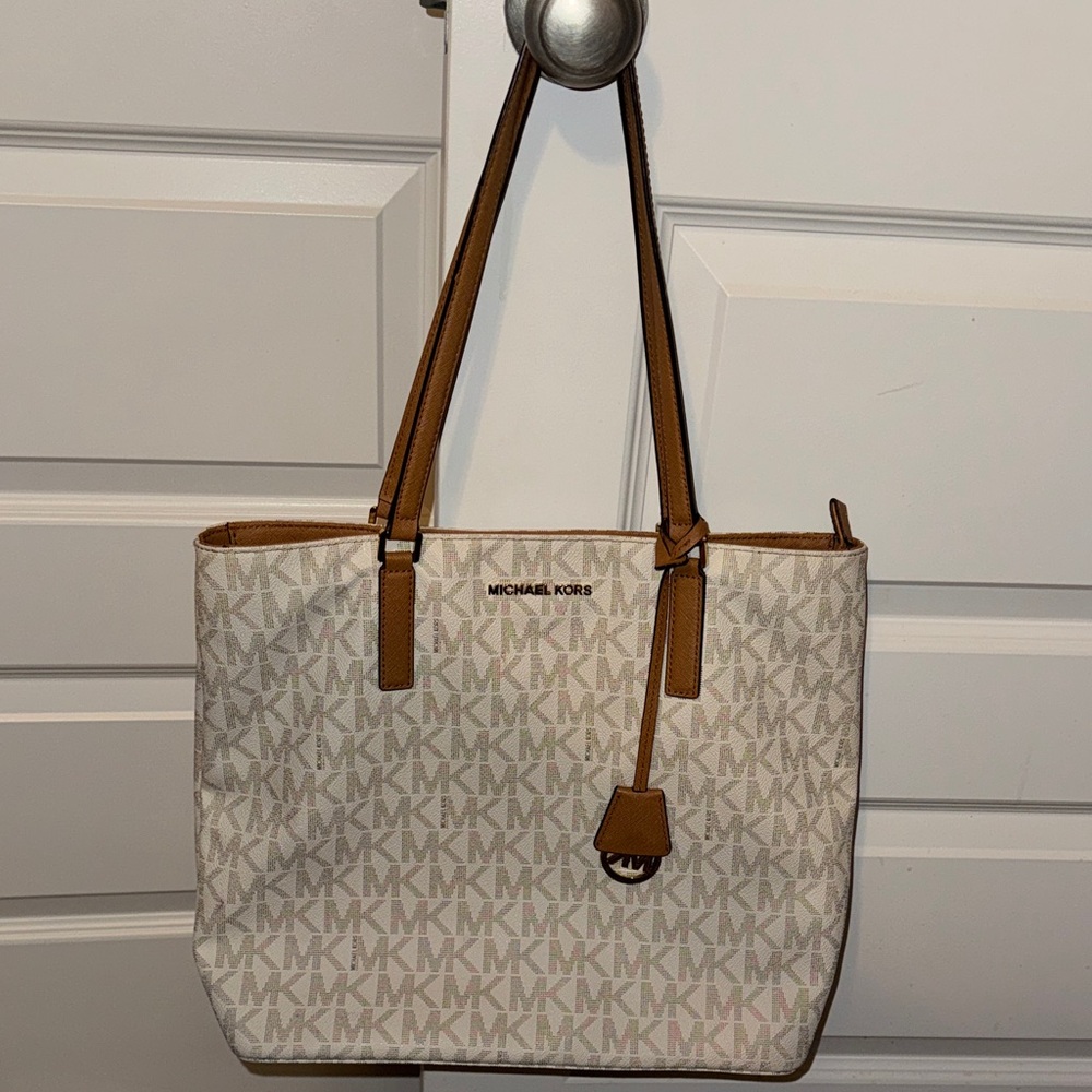 Michael Kors Signature Cream and Brown Tote
